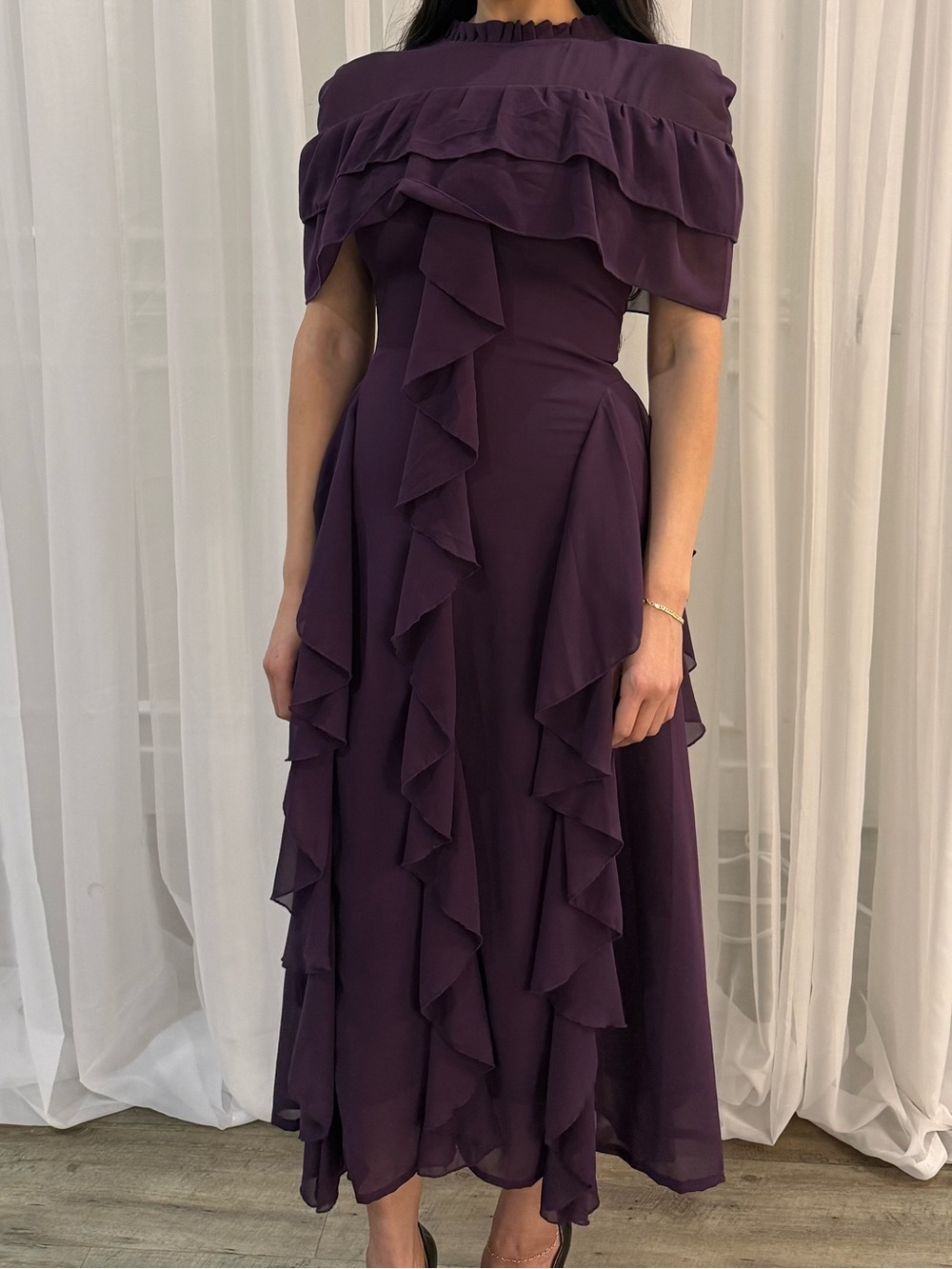 Elegant Purple Ruffled Midi Dress